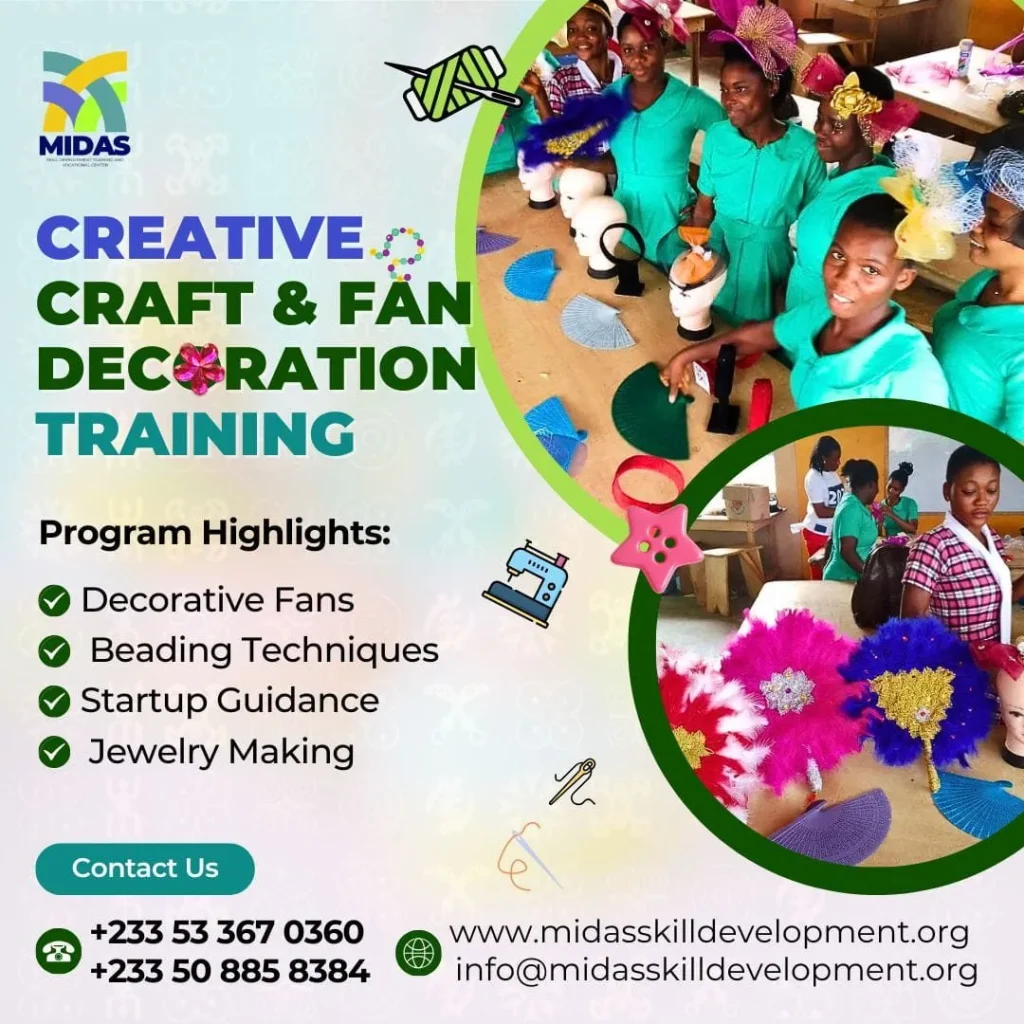 Creative craft and fan decoration training in Ghana at Midas Skill Development Vocational Center