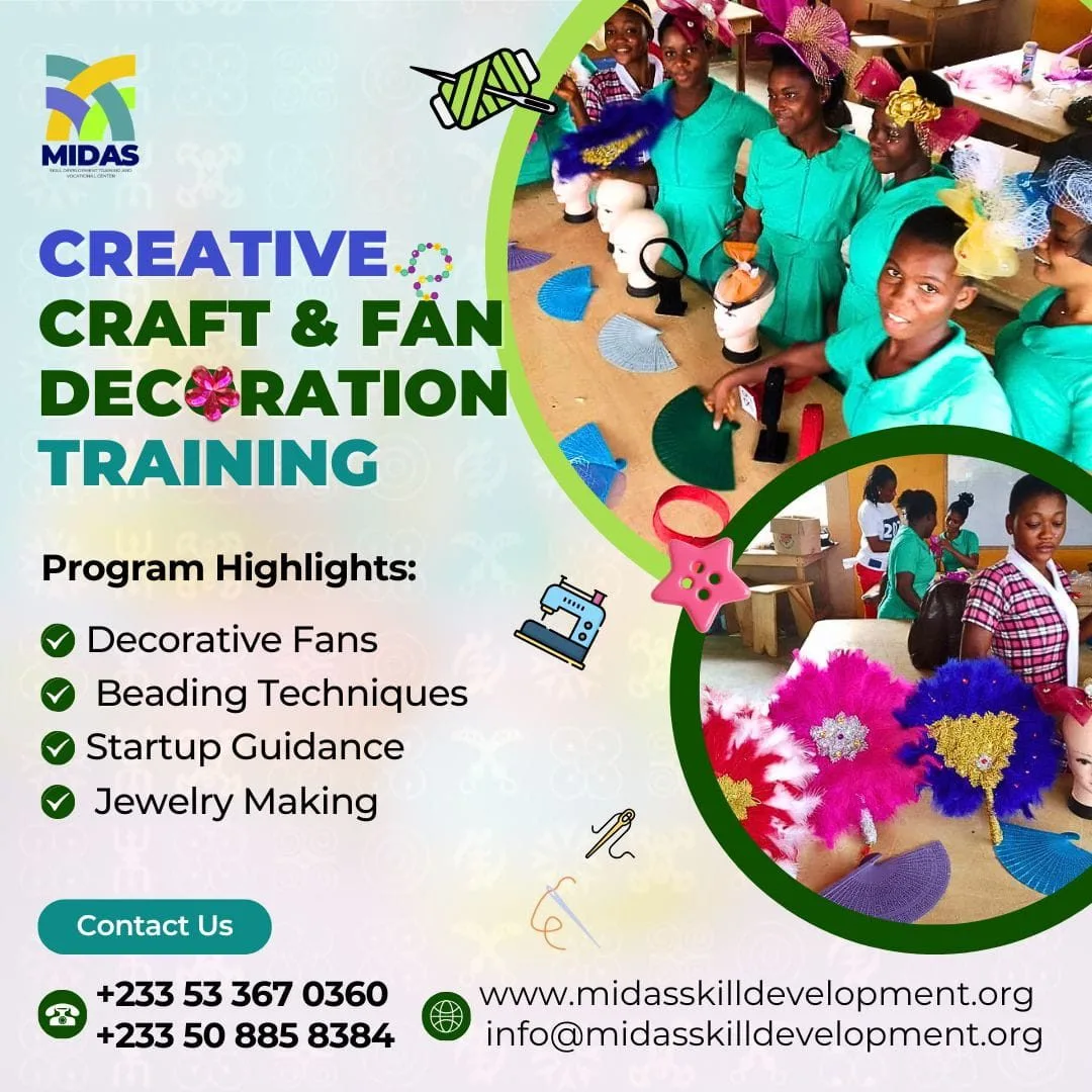 Creative craft and fan decoration training in Ghana at Midas Skill Development Vocational Center