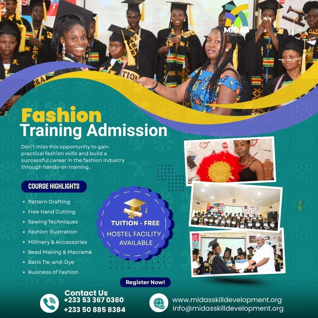Sewing Training Ghana students learning garment construction at MIDAS Skill Development